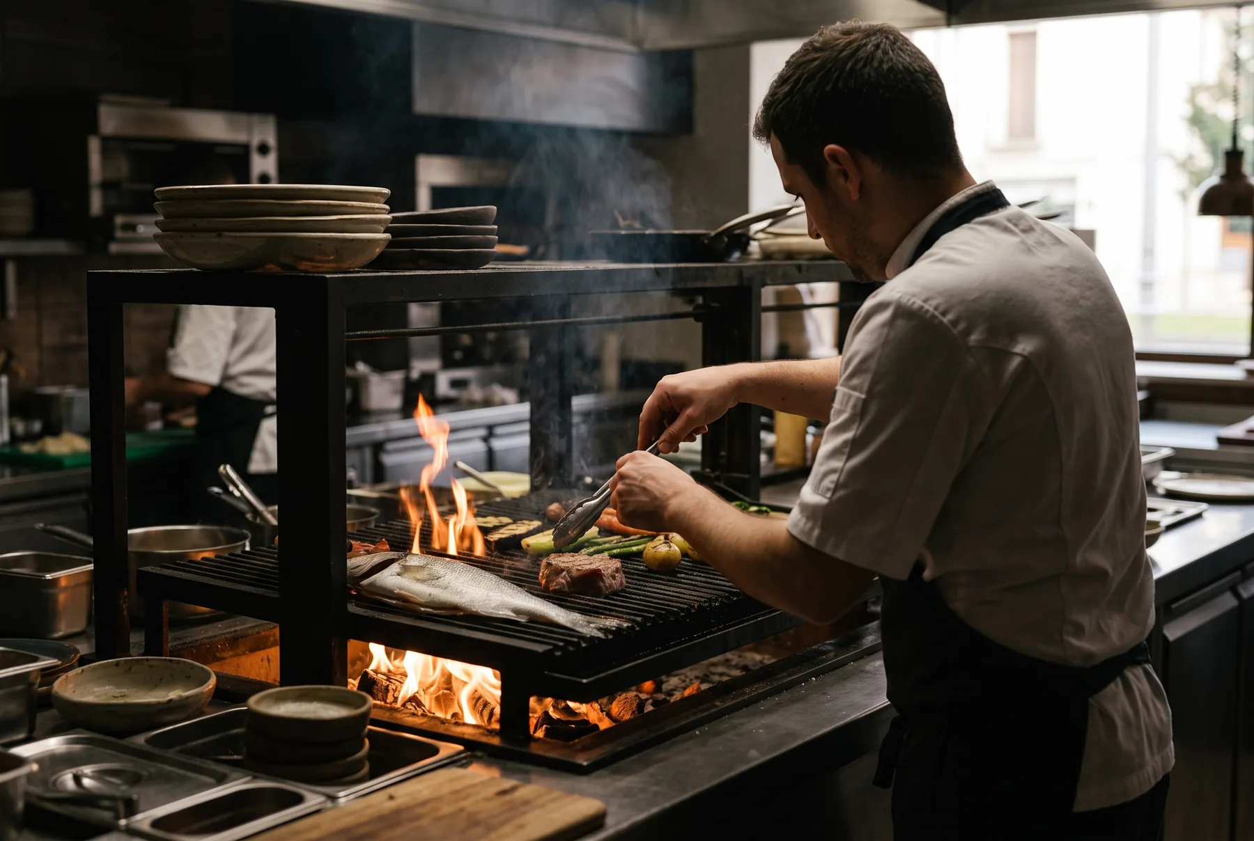 Cocina de Casa Brasa junto a las brasas